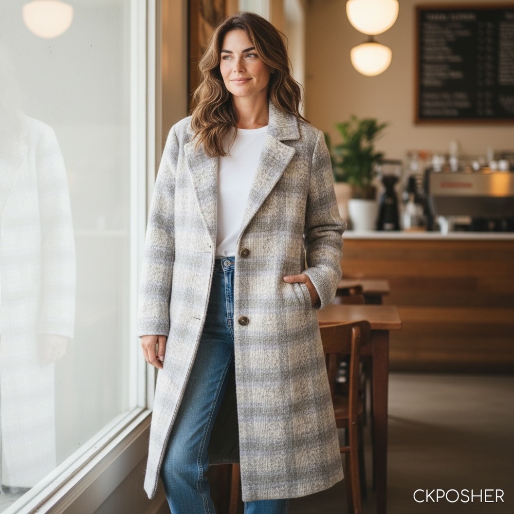 Vince Camuto XL Single Breasted Plaid Trench Coat Gray Lavender Water Resistant